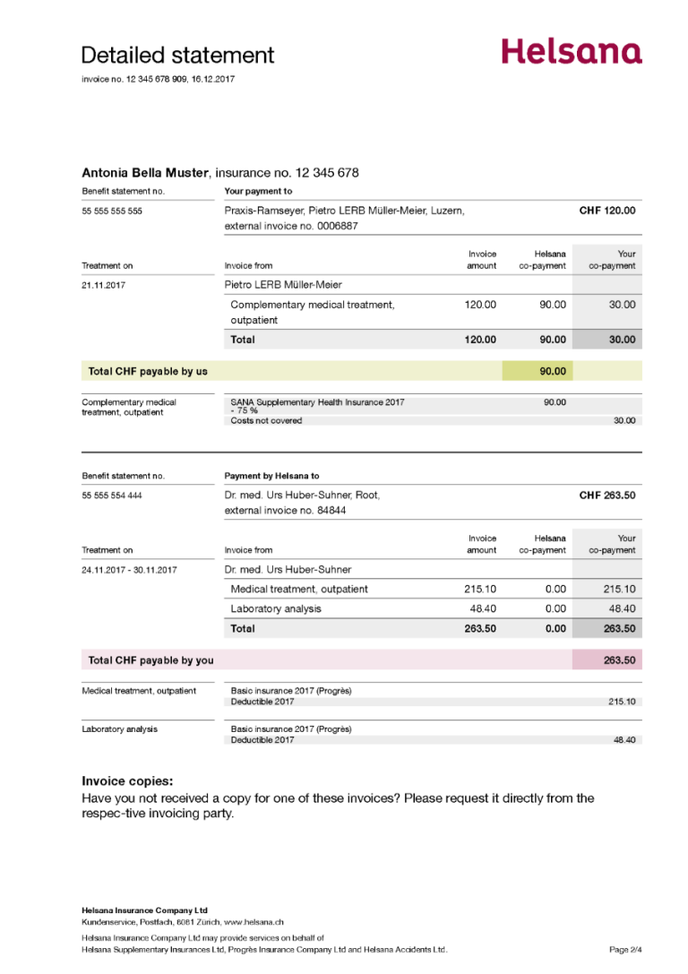 Second page of a benefit statement.